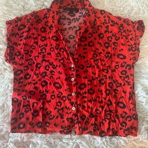 Kaii Red Leopard Print Button Down Shirt